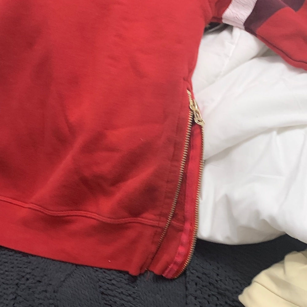 Womens Red Sundry Crewneck Sweatshirt with Stripe Sleeve Detail size 0 - Picture 5 of 9